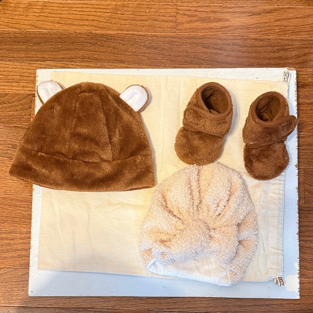 Cozy Brown Baby Hat and Booties Set